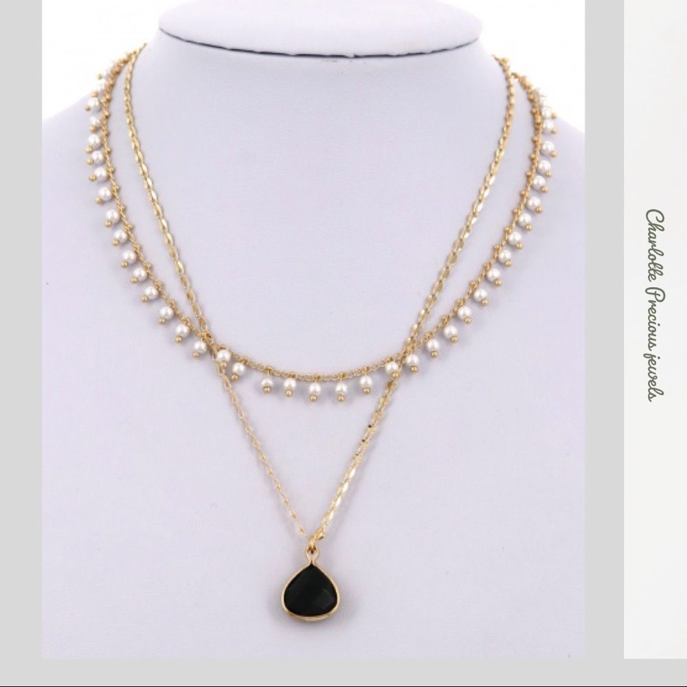 𝅺LAYERED Glass Beads W/Stone Drop Necklace